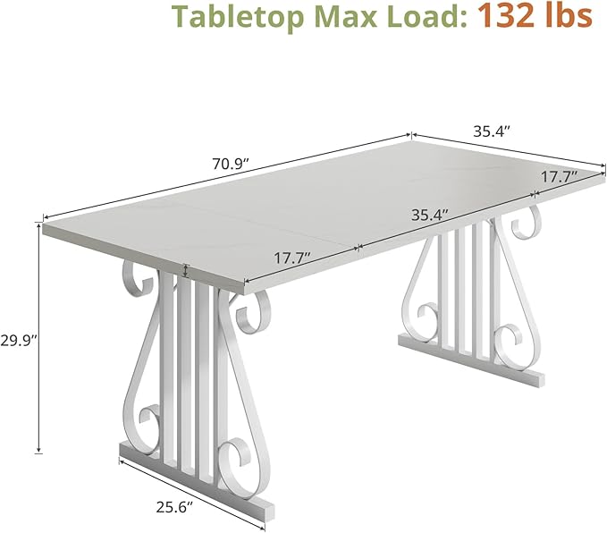 Dining Table for 4-6 People, 70.87'' Rectangular Dinner Table Modern Artistic Openwork Metal Legs for Dining Room, Kitchen, Living Room