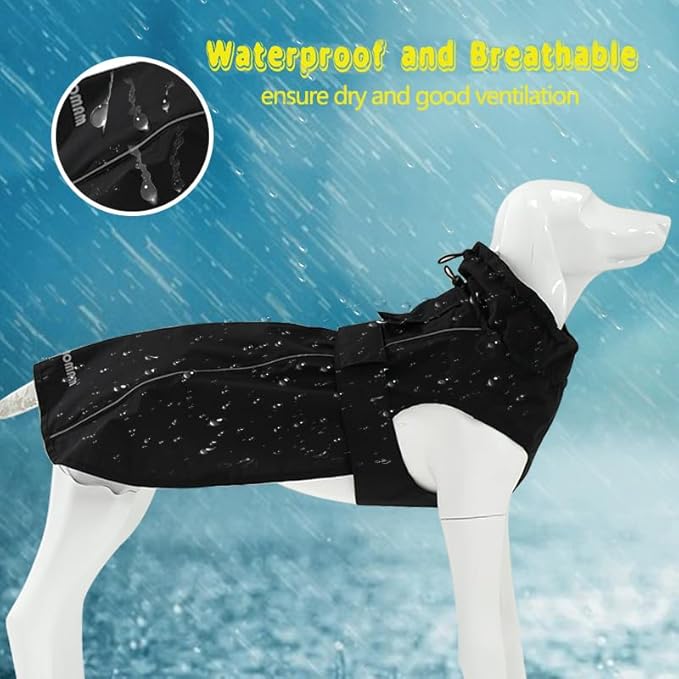Adjustable Waterproof Dog Raincoat for Dogs,Lightweight Pet Rain Jacket Puppy Clothes with Reflective Strip for Small Medium Large Dogs (Black, Medium)