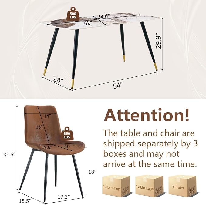 Modern Dining Table Set for 4, 62'' Sintered Stone Dining Table with 4 Chairs, Easy to Assemble