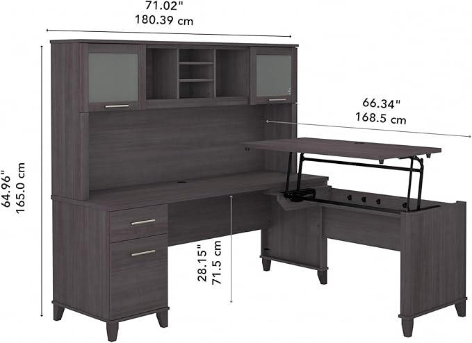Bush Furniture Somerset 72W 3 Position Sit to Stand L Shaped Desk with Hutch in Storm Gray | Adjustable Height Table for Home Office