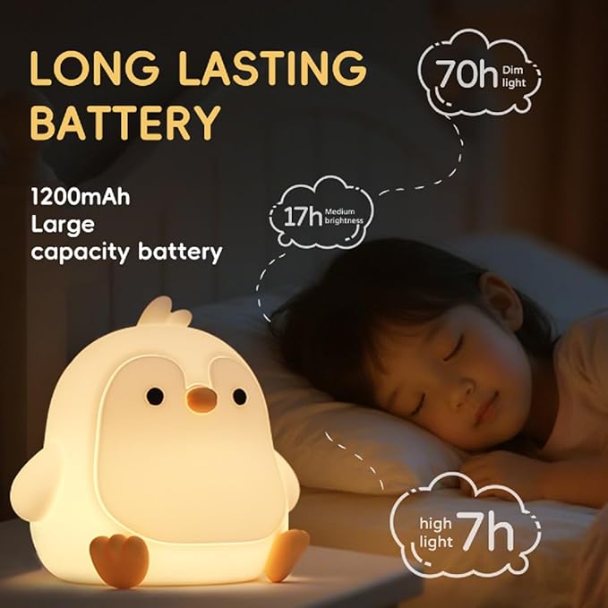 Penguin Night Light for Adults Kids,Dimmable Cute Silicone Animal Nightlight with 7 Colors and 30min Timer Penguin Lamp, Rechargeable Bedside Touch Lamp for Christmas Gifts Kawaii Room Decor