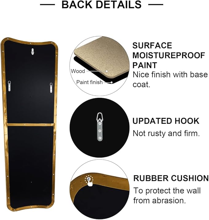 ANDY STAR 24" x 65" Full Length Mirror, Brushed Gold Floor Mirror with Premiun Stainless Steel Thin Frame, Antique Italian Curved Design, Wall Mountable or Leaning for Bedroom, Living Room, Cloakroom