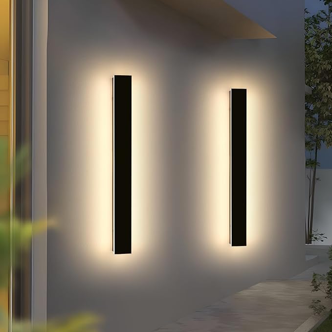 2 Pack 47.2inch Modern Outdoor Wall Light Fixture, IP65 Waterproof LED Wall Mounted Sconce, 3 Color 3000K/4500K/6000K, 42W, Black Exterior Lighting for House, Backyard, Garden, Garage