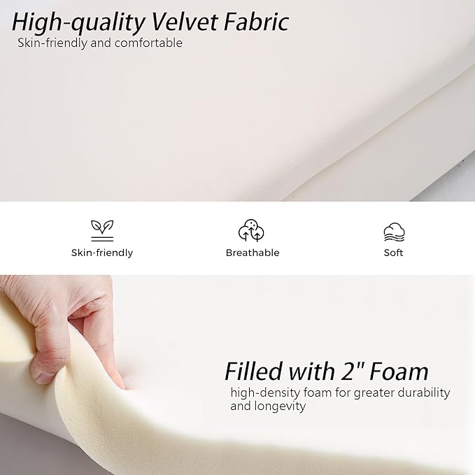 Storage Bench for Bedroom, 55" End of Bed Bench for King Size Bed, Modern Upholstered Long Ottoman Bench with Arms and 2 Pillows for Living Room/Entryway (Ivory White)