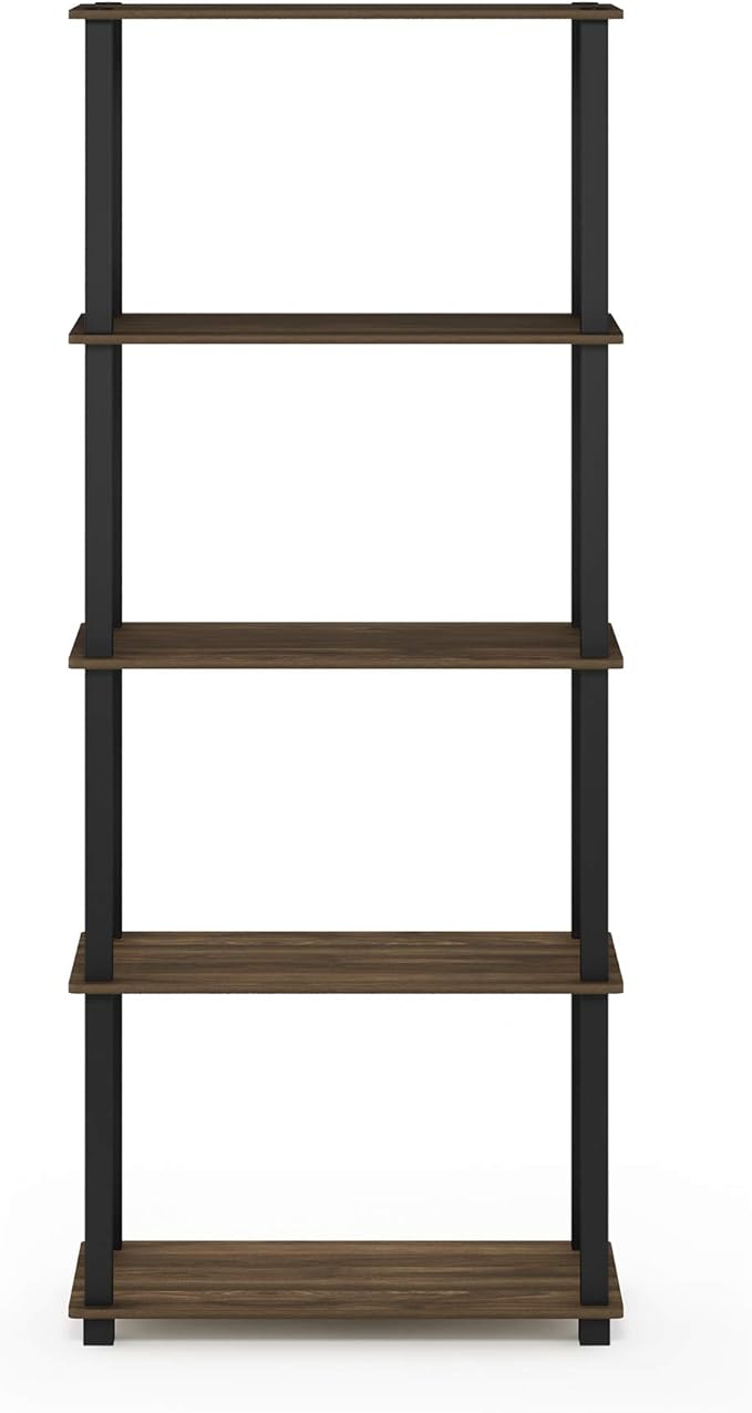 Furinno Turn-N-Tube 5-Tier Multipurpose Shelf / Display Rack / Storage Shelf / Bookshelf, Square Tubes, Columbia Walnut/Black