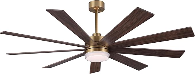 64" Ceiling Fan with Light, 6-Speed Remote Control, Reversible DC Motor, Modern 9 Blades with 4.5"/12" Downrods for Home or Commercial Gold/Walnut