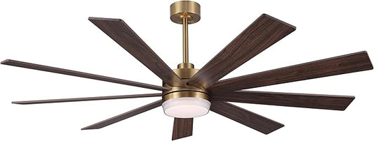 64" Ceiling Fan with Light, 6-Speed Remote Control, Reversible DC Motor, Modern 9 Blades with 4.5"/12" Downrods for Home or Commercial Gold/Walnut