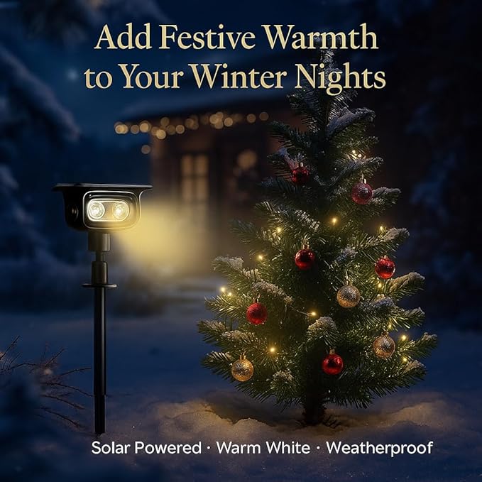 Solar Spotlight Outdoor, Warm White Stake Landscape Light with Dual Brightness, Fast-Charge HPBC Solar Panel, LiFePO4 Battery, IP67 Waterproof 2-in-1 Yard, Garden, Pathway Light