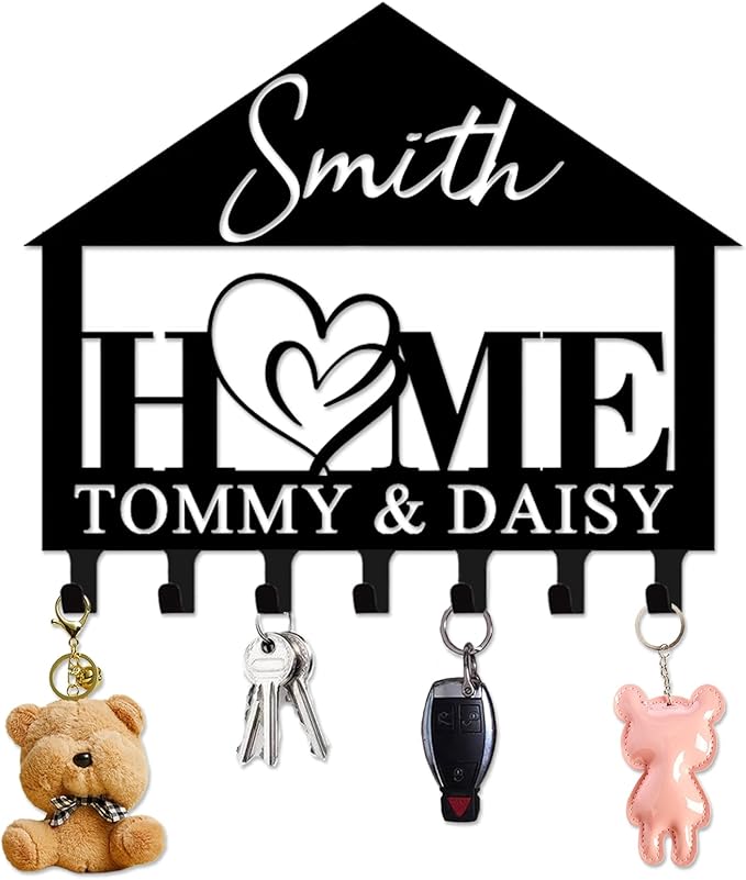 Personalized Metal Key Holder Wall Mount with Family Name Custom Key Hooks Wall Mounted Key Hooks Monogram Name Decor for Kitchen Entryway Hallway Office Doorway