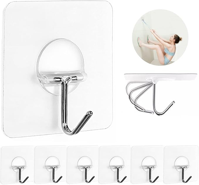 JINSHUNFA Adhesive Wall Hooks for Hanging Heavy Duty Towel Coat Hooks Waterproof Transparent Hook for Bathroom Shower Kitchen Keys Door Outdoor Home Improvement Utility Hook 8 Pack