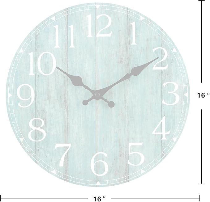 HYLANDA Wall Clock, 16 Inch Teal Silent Non-Ticking Kitchen Decor, Rustic Vintage Country Retro Decorative Clocks Battery Operated for Bathroom Bedroom Living Room Office(Aqua)