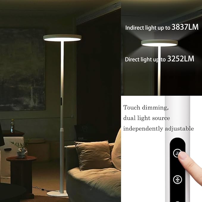 Floor Lamp Modern - Motion Sensor, Standing Light for Bedroom, Living Room & Office - Double-Sided Illumination, 36000+h Lifetime, 7200LM, 4000K, White Floor Lamp, Natural Daylight