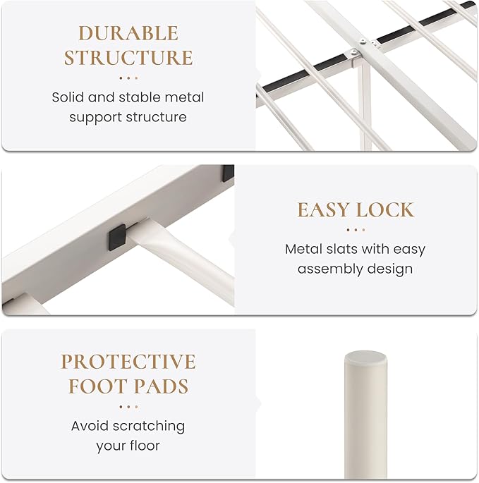 SHA CERLIN 14 Inch Full Size Metal Bed Frame with Iron-Art Headboard and Footboard,Under Bed Storage Space,Platform Bed with Metal Slats Support,Easy Assembly,Noise Free,No Box Spring Needed,White