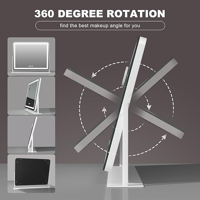 Hasipu Vanity Mirror with Lights, 14" x 11" LED Makeup Mirror, Light up Mirror with 10X Magnification, Smart Touch 3 Colors Dimmable (White)