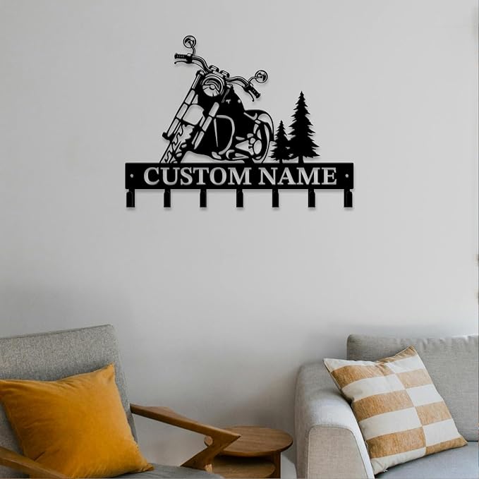 Personalized Custom Name Motorcycle Keys Hooks,Metal Motorcycle Art Clothes Keys Hooks,Metal Motorcycle Lover Wall Home Storage Decorative Keys Hooks,Key Holder Hooks for Wall (Style E)