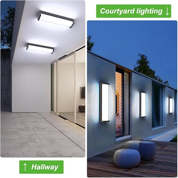 Sytmhoe 10%-100% Dimming LED Modern Outdoor Wall Light, 23.6in 6000K Dimmable Porch & Patio Wall Light Fixture,Black Aluminum&Dual PC Wall Lights Suitable for Garage Living Room Courtyard House(6000K)