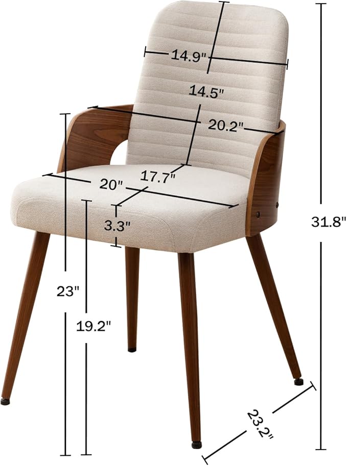 Dining Room Chairs,Mid Century Modern Kitchen Chairs,Upholstered Beige Fabric Accent Chairs,Metal Legs Wooden Desk Chairs Armless and No Wheels for Kitchen Dining Living Room,1PCS
