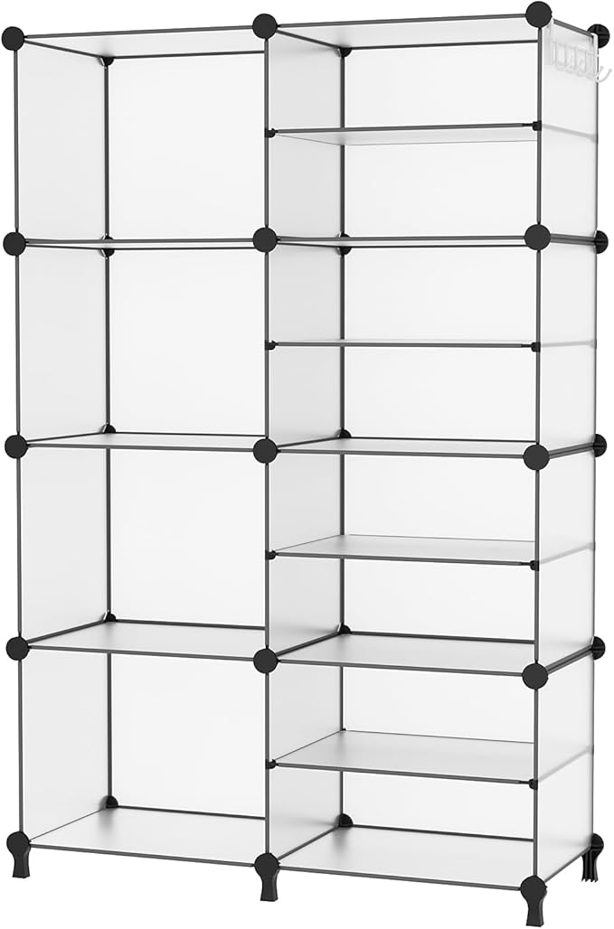 AWTATOS Closet Organizer 8 Cube Storage Shelves Clothes Organizers Closet Storage Stackable Cubby Shelving for Closet Bedroom Living Room Translucent