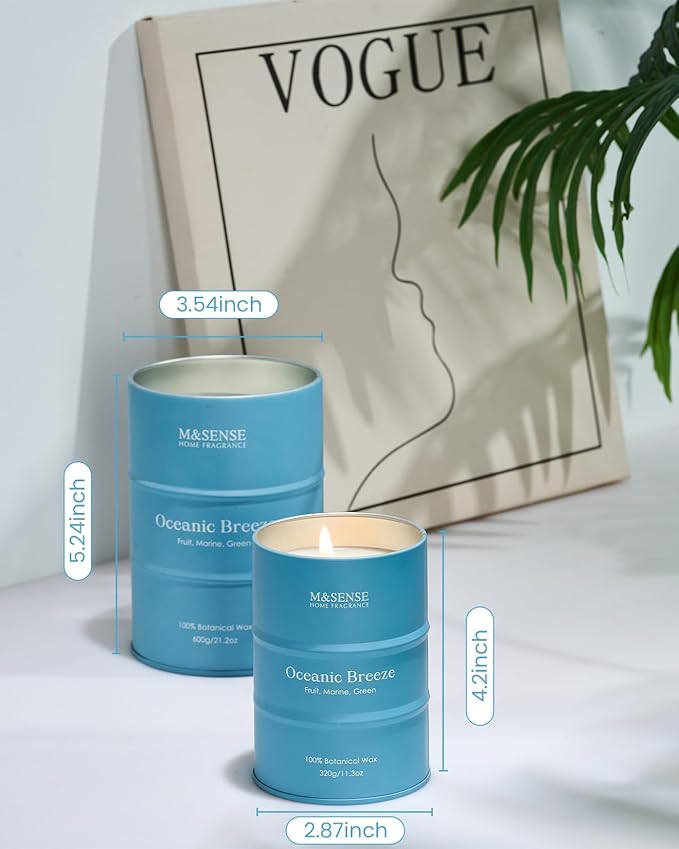 M&SENSE Oceanic Breeze Scented Candles Large Summer Candle, Beach Soy Candles 21.2oz 120 Hour Slow Burning,Aromatherapy Candle for Stress Relief Meditation Relaxing