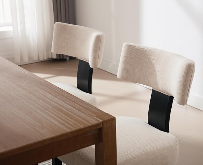 Modern Upholstered Dining Chairs Set of 4, Mid Back, Farmhouse Beige Dining Room & Kitchen Chairs, Black Wood Armless Side Chair for Living Room/Home Office/Reception