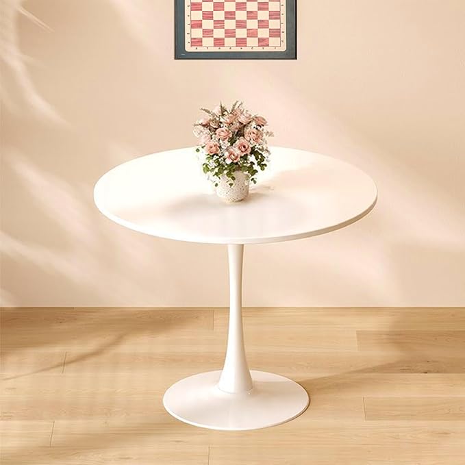 24" Tulip Table for 2-3 Persons Modern Round Dining Table, Mid-Century Dining Room Wooden MDF Circle Top Small for Kitchen Living Room Leisure Area(White, 23.6")