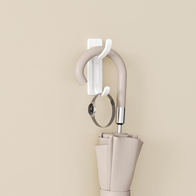 pickpiff Adhesive Wall Coat Hooks - Heavy Duty Stick-On Door Hanger, Metal Hook for Hanging Towel,Purse, Robe, Backpack, Jacket, Clothes - for Bathroom,Dorm, Closet, Kitchen - White, 2 Pack