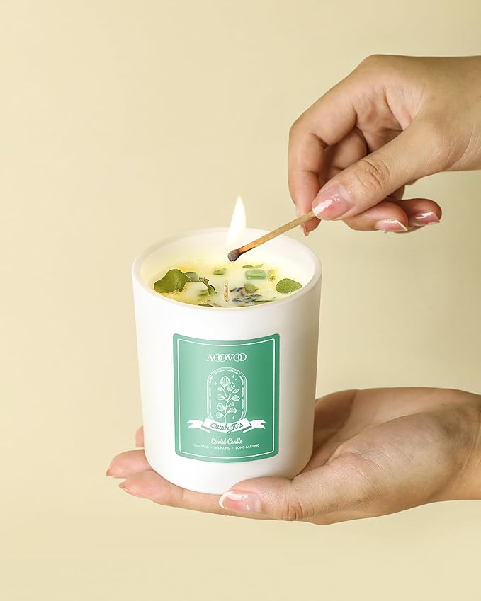 AOOVOO Eucalyptus Mint Scented Candles for Women - Aromatherapy Candle with Crystals Inside, 10oz Soy Candles for Home Scented, Birthday Gifts Christmas Candle for Women Mom