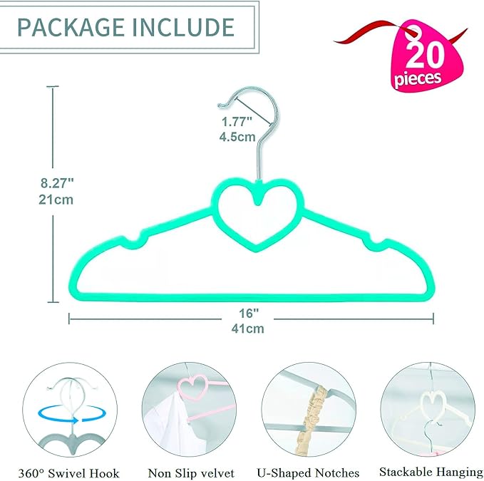 Velvet Hangers 20 Pack, 16" Non Slip Adult Hangers, Slim Clothes Hanger with 360 Degree Swivel Hook - Durable & Cute for Coats, Shirts, Dress (Green)