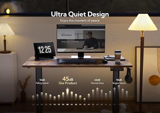 Claiks Electric Height Adjustable Stand Up Desk, 35x20 Inches Sit Stand Desk for Home Office, Rustic Brown Top/Black Frame