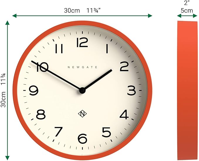 NEWGATE® Number Four Echo Wall Clock | Modern Round Clock | 30cm | Orange | Easy to Read Numbers | Ideal for Kitchen, Living Room or Office
