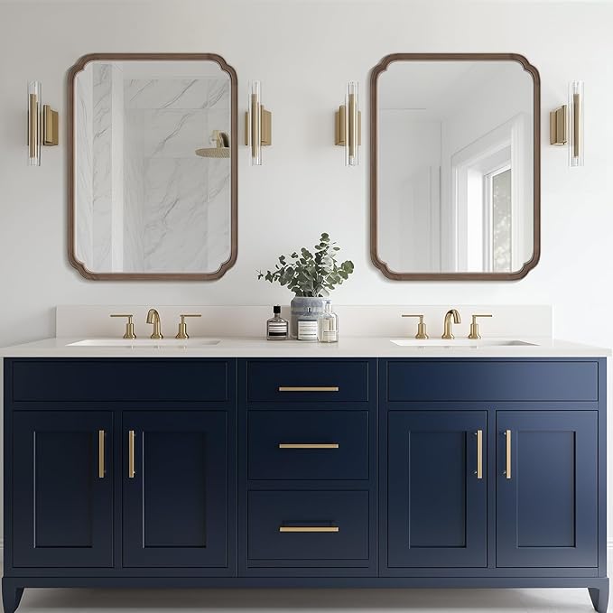 WallBeyond 30" x 40" Wood Bathroom Mirror for Wall Mounted, Rustic Rounded Corner Vanity Mirror for Entryway, Living Room or Bedroom Home Decorative [30" x 40" Walnut Color]