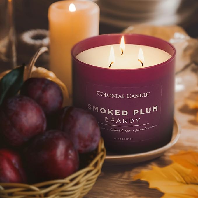 Colonial Candle Smoked Plum Brandy Jar Candle, Pop of Color Collection, 3 Wick, Purple, 14.5 oz - Up to 60 Hours Burn