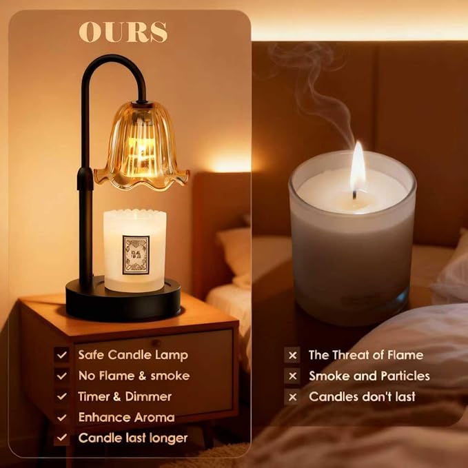Candle Warmer Lamp with Timer Dimmer, House Warming Gifts New Home Decor, Christmas Birthday Gifts for Women Mom, Vintage Wax Warmer for Scented Wax Jar Candles with 2 Bulbs