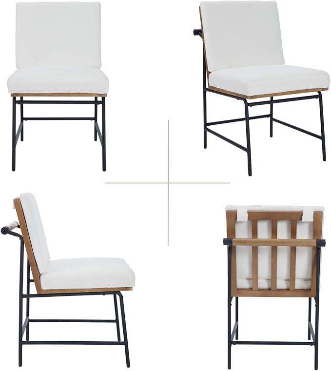 HEAH-YO Modern Dining Chairs Set of 2, Upholstered Sherpa Dining Room Chairs with Backrests, Armless Kitchen Chairs for Dining Room, Fur White