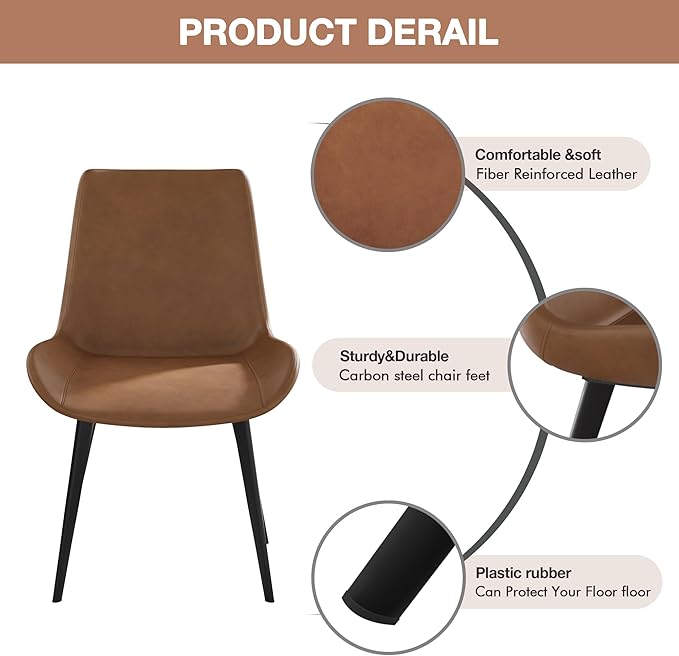 Modern Dining Chairs Set of 6, Upholstered Faux Leather Cushion Seat and Sturdy Metal Legs for Restaurant, Living Room, Grey