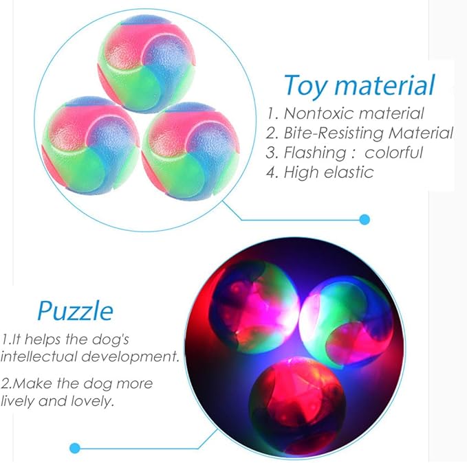 FineInno 4 pcs Light Up Dog Balls Flashing Elastic Ball Glow in The Dark Interactive Pet Toys for Puppy, Cats, Dogs