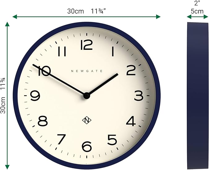 NEWGATE® Number Four Echo Wall Clock | Modern Round Clock | 30cm | Midnight Blue | Easy to Read Numbers | Ideal for Kitchen, Living Room or Office