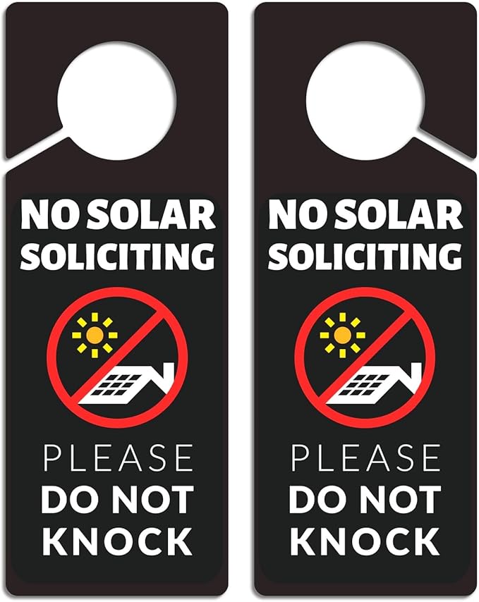 No Solar Panel Soliciting Sign for House, 2 Pack (Printed on Both Sides) - 9.3"x3.5" PVC Plastic Don't Disturb Sign for Home, Front Door, Business, Durable Weatherproof, Easy to Hang