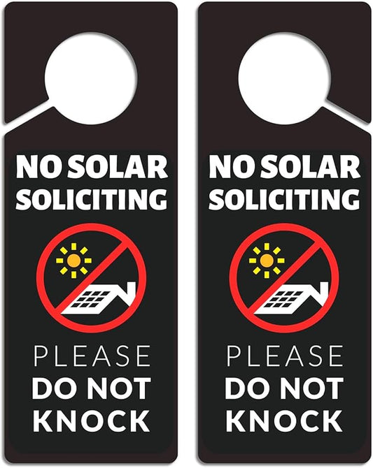 No Solar Panel Soliciting Sign for House, 2 Pack (Printed on Both Sides) - 9.3"x3.5" PVC Plastic Don't Disturb Sign for Home, Front Door, Business, Durable Weatherproof, Easy to Hang