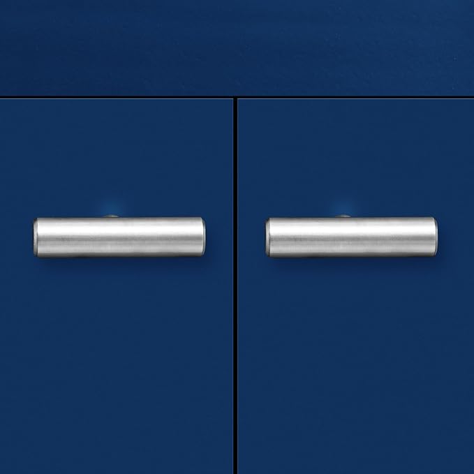 60'' Large Storage Cabinet Sideboard with 4 Doors and Open Bottom Shelf, Functional Wood Entryway Console Table for Study Living Room Dining Room (Navy Blue-SY)