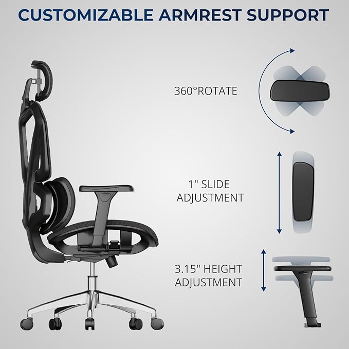 Ergonomic Office Chair – Mesh Office Chair with Headrest, Adjustable Armrest and Lumbar Support – Holds Up to 290lbs (GPP-MAX-90)