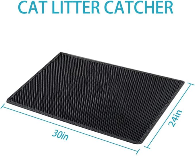 Large Cat Litter Box Mat: Easy Clean Kitty Litter Trapping Mat for Floor, Plastic Cat Box Pad (24 * 30in-Black-1)