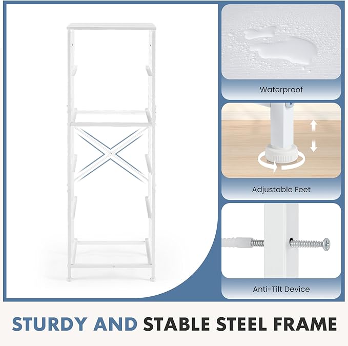 DUMOS Nightstand with 5 Drawers Bedside Table with Removable Fabric Bins Sturdy Steel Frame Wood Top Organizer Furniture for Bedroom Closet Living Room, White