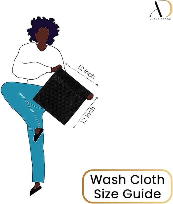 Ample Decor 100% Cotton Washcloths Set of 50 - Highly Absorbent, Popcorn Textured - Mulaayam Collection - Black 12 X 12 Inch