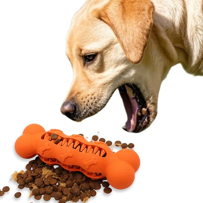 LaRoo Treat Dispensing Dog Toy - Chew Toy for Dogs, Durable, Cleans Teeth, Natural Rubber Slow Feeder Puzzle for Weight Management and Anxiety, Meaty Flavor, Medium, for Dogs Up to 16 kg