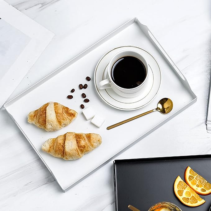 VANRA Metal Serving Tray Portable Bed Tray with Handles for Coffee Table, Living Room, Kitchen and Bathroom (White)