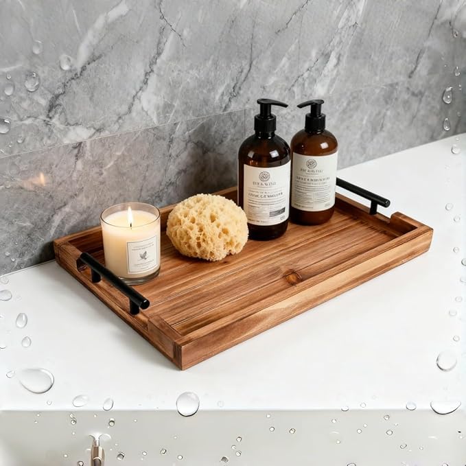 Coffee Table Tray Decorative Nested Vintage Wood Serving Tray Set for Eating, Breakfast, Party, Kitchen, Ottoman,Tea Coffee Table Large Ottoman Trays (Wood, 2pc)