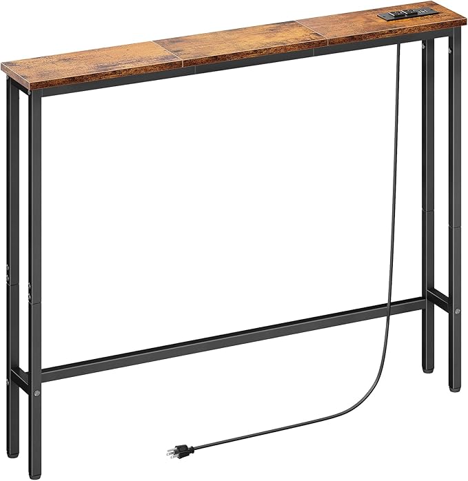 ELYKEN 5.9" Narrow Console Sofa Table with Power Outlets, Total 39.4” Long Behind Couch Table with Charge Station and 5.9’ Extension Cord for Living Room, 5.9" D x 39.4”W x 29.5”H, Rustic Brown