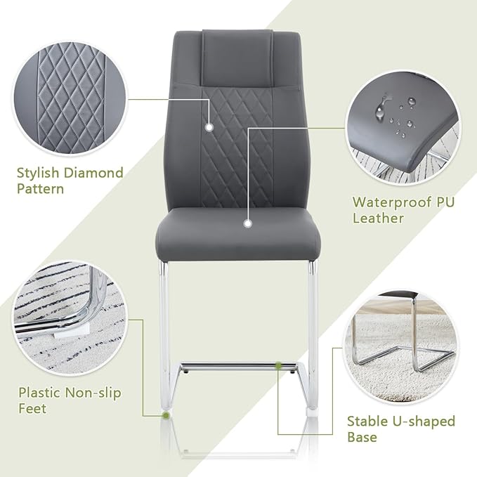 AZmac 63” Glass Dining Room Table Set for 4, Modern Kitchen Table and Chairs Set of 4, Dining Sets with Rectangular Tempered Glass and Sturdy Silver Chrome Base, for Kitchen Home