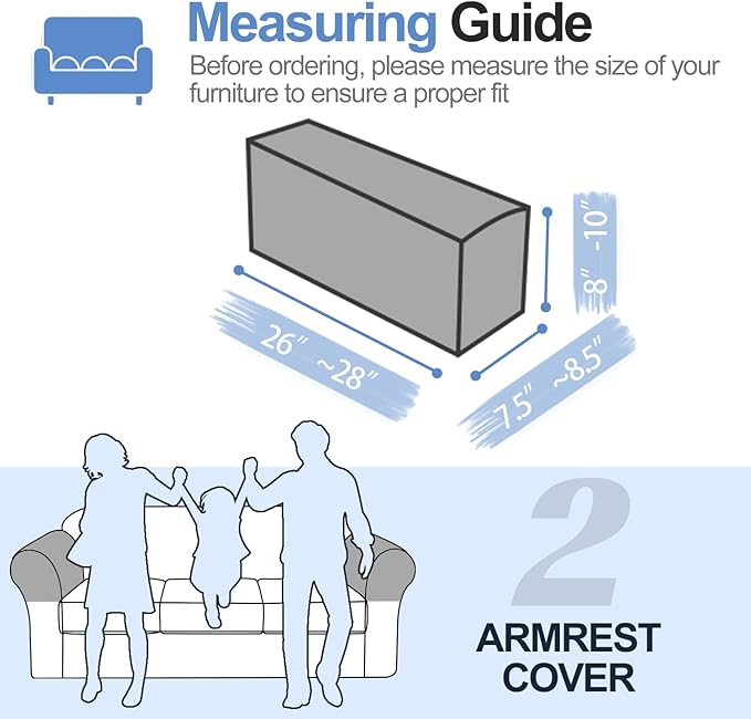 Chenille Sofa Armrest Covers, Soft Stretch Non-Slip Couch Arm Covers for Sofa, Chair or L Shaped Sectional, Furniture Protector (2 Pieces, Light Grey)